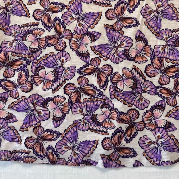 J.Jill Pima Slub Scoop Neck Side Slit Tee Women's Sz XL Purple Pink Butterflies - Picture 7 of 12